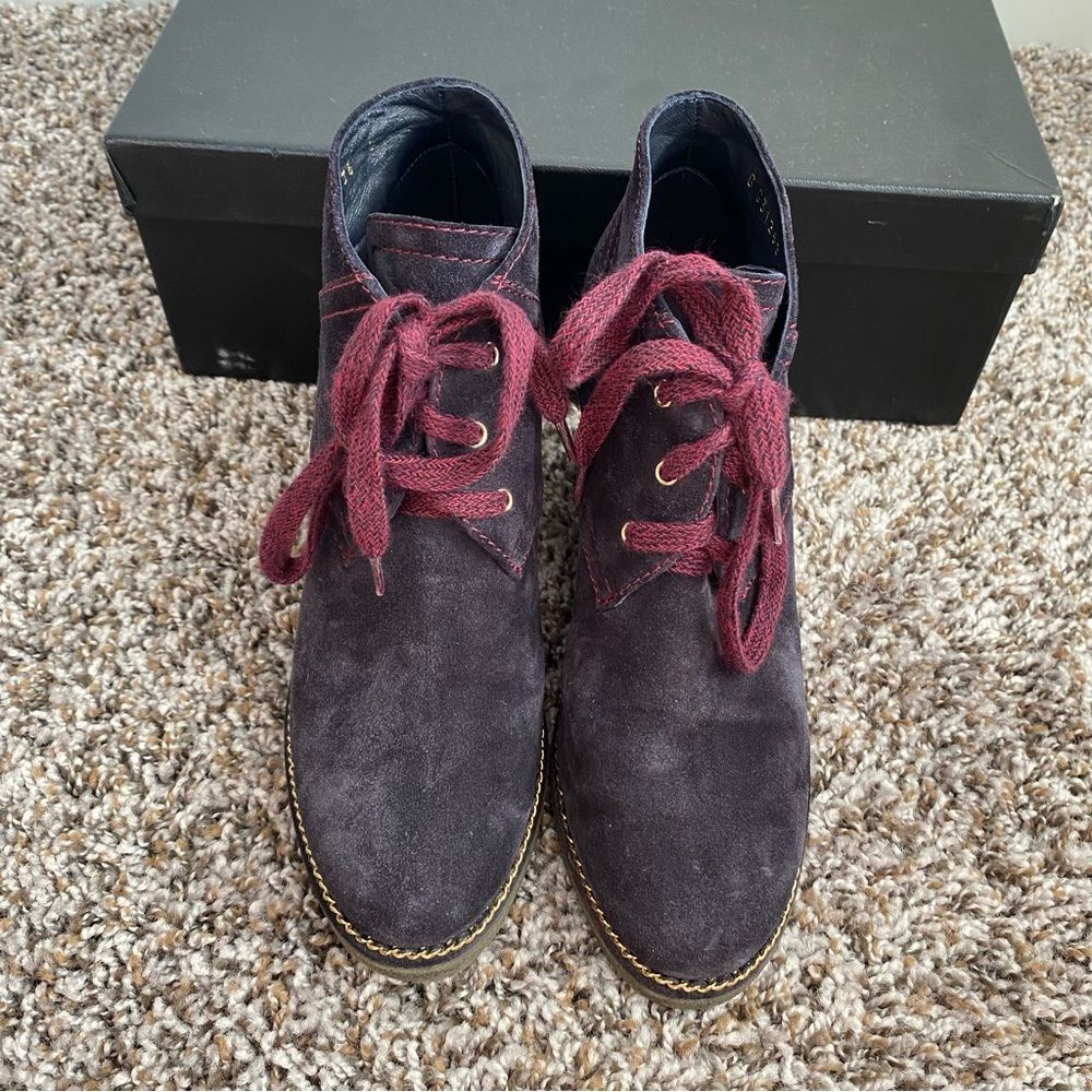 Chanel Lace Up Suede Calfskin Chain Wedge Booties - Picture 6 of 14